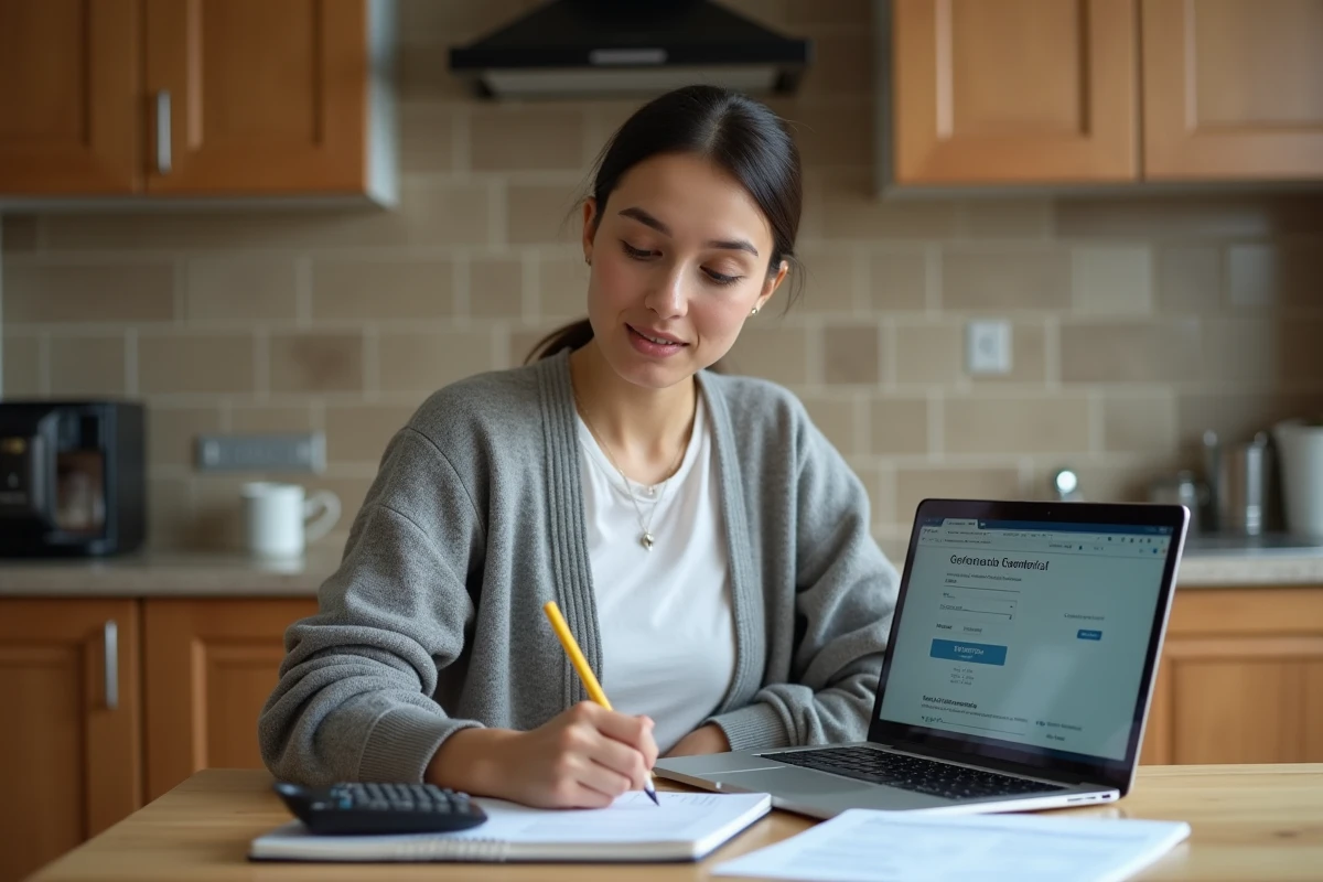 AESH calculant son salaire 2026 selon son ancienneté depuis son domicile avec un ordinateur portable et ses documents contractuels