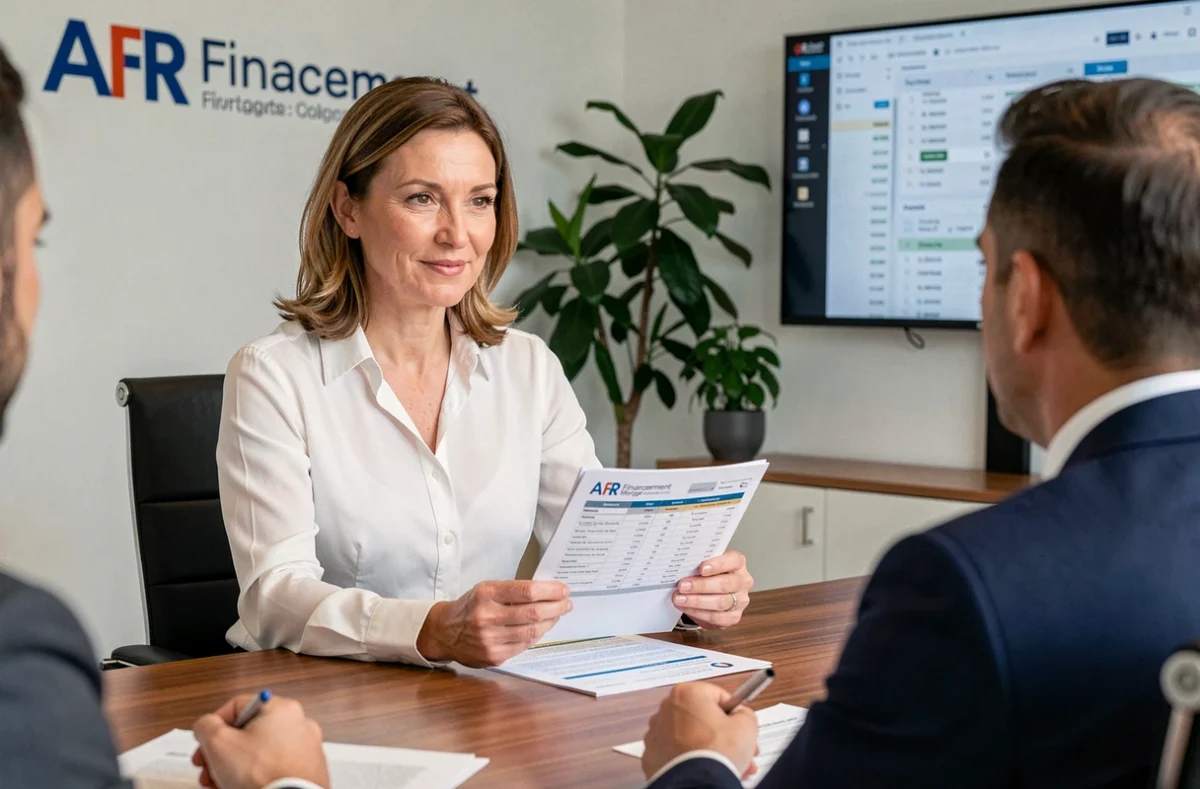 AFR Financement : conseillère en financement immobilier présentant des offres de prêt à des clients