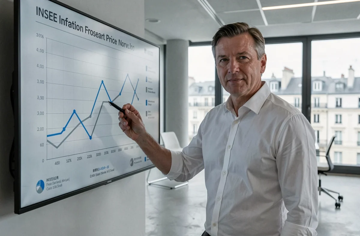 Analyste financier présentant les prévisions d'inflation INSEE 2026 et leur impact sur les taux de crédit immobilier