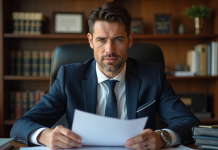 Avocat d'affaires en costume dans son bureau professionnel