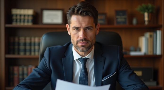 Avocat d'affaires en costume dans son bureau professionnel