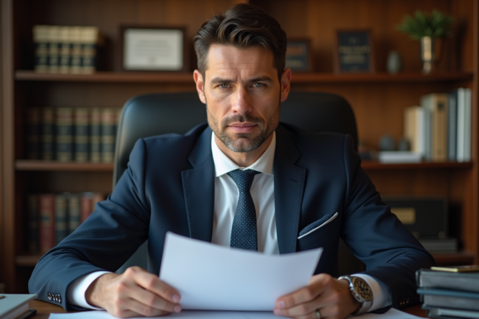 Avocat d'affaires en costume dans son bureau professionnel