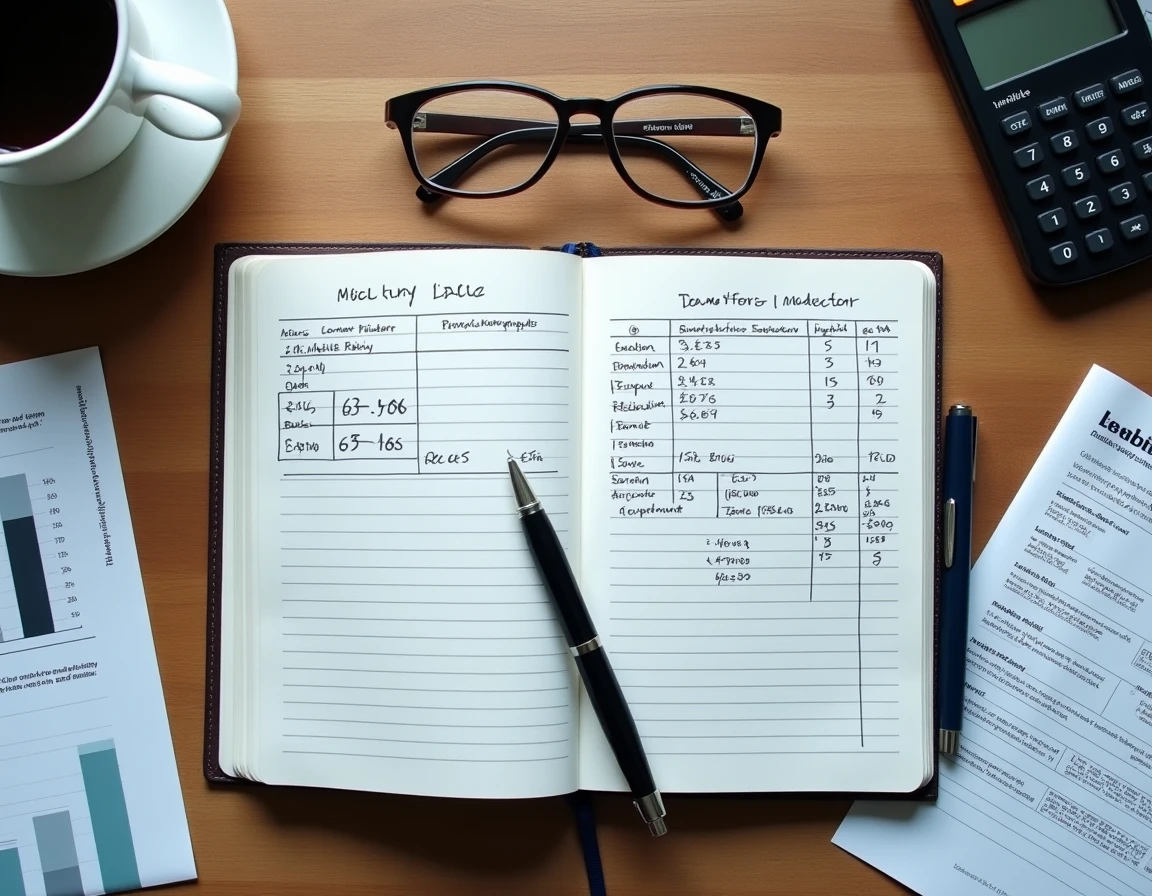 Carnet de budget mensuel manuscrit avec chiffres de pension et rapport INSEE sur un bureau en bois, symbolisant le calcul de l'impact de l'inflation sur les retraites 2026