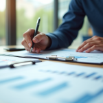 Espace de travail moderne avec calculs d'impots sur papier