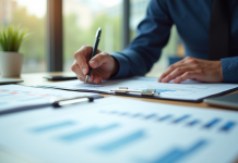 Espace de travail moderne avec calculs d'impots sur papier