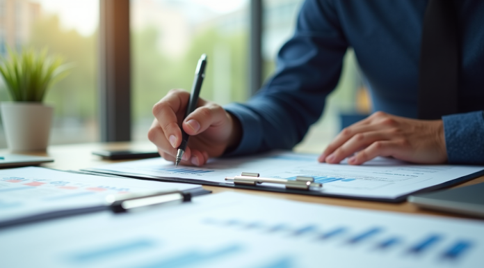 Espace de travail moderne avec calculs d'impots sur papier