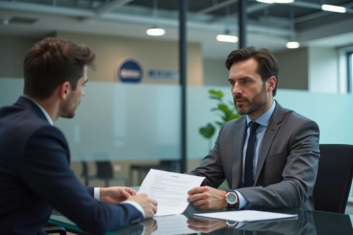 Conseiller en assurance expliquant à un client les démarches de résiliation de contrat Direct Assurance auprès d'un nouvel assureur
