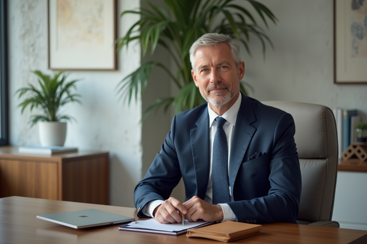 Consultant en costume dans un bureau moderne et élégant