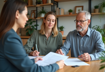 Couple discutant avec une banquière pour un prêt immobilier