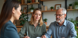 Couple discutant avec une banquière pour un prêt immobilier