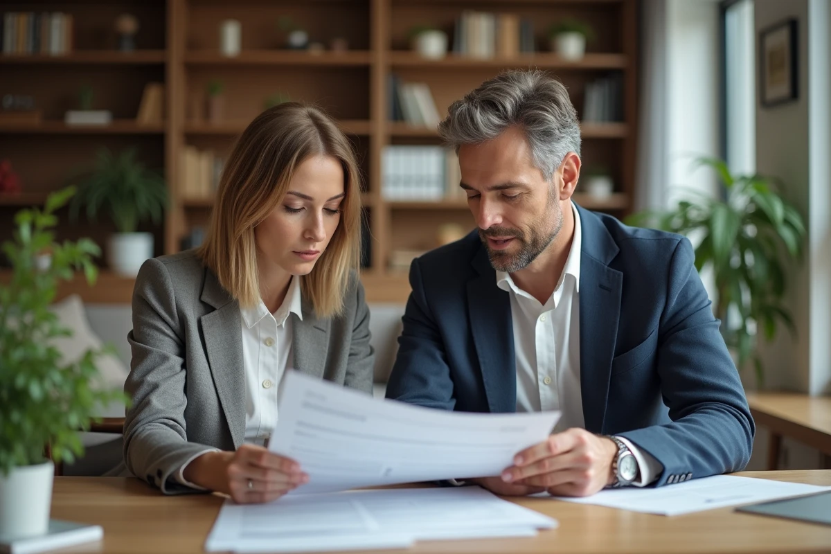 Couple d'adultes examinant des documents d'assurance
