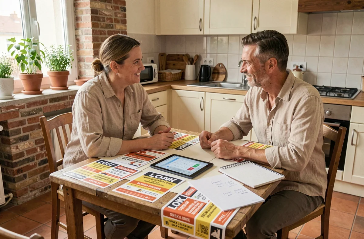 Couple étudiant des offres de crédit immobilier à domicile face aux nouvelles prévisions d'inflation pour 2026