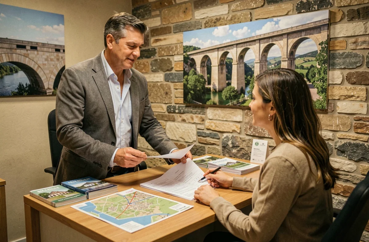 Le courtier local Courtier du Coin à Millau conseille un couple sur leur financement immobilier dans une agence de proximité