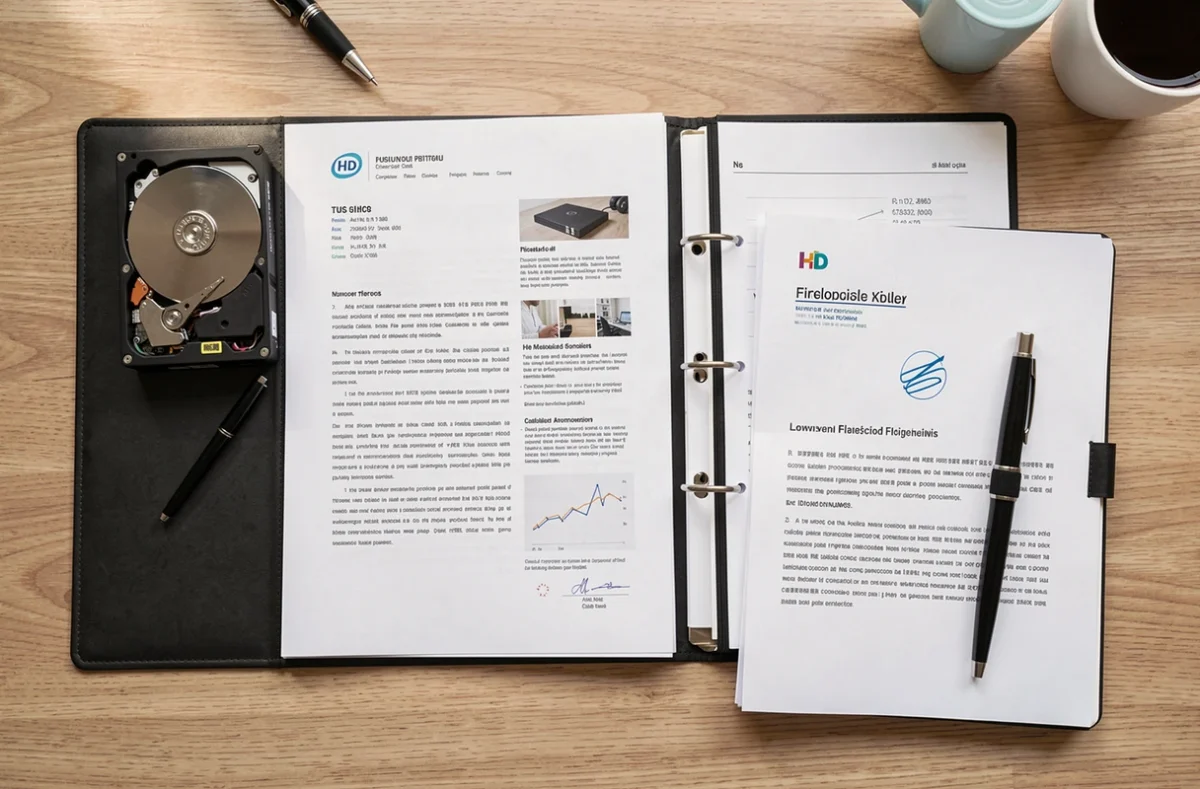 Dossier de documents et disque dur pour archiver ses bulletins