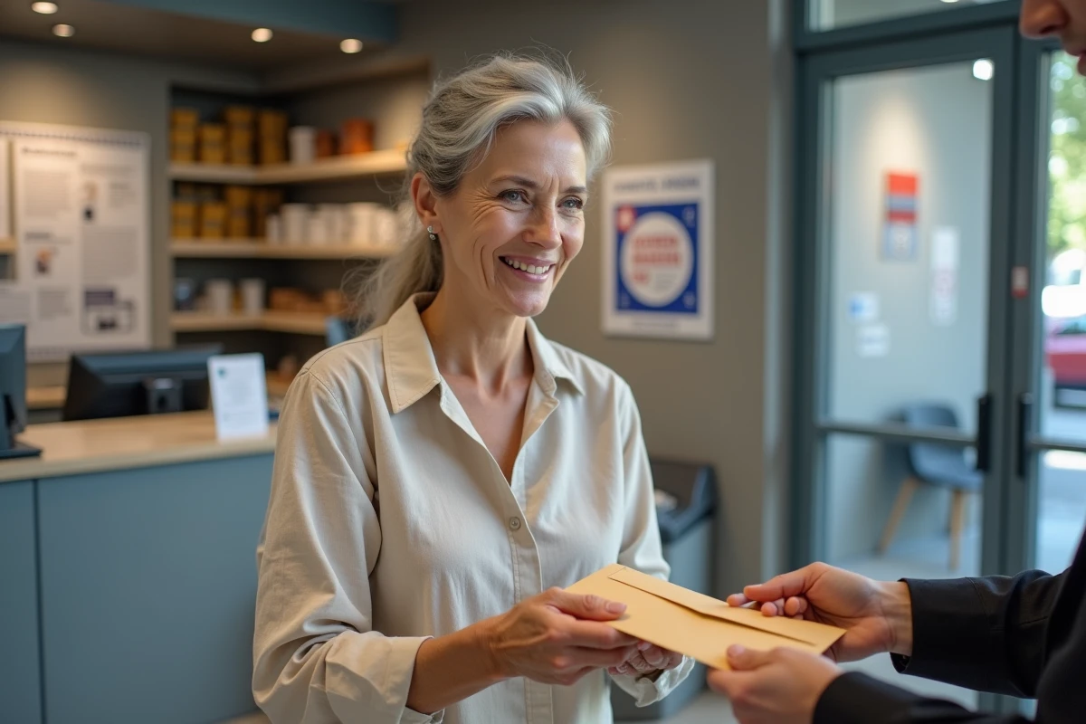 Femme envoyant une lettre de résiliation d'assurance en recommandé à la poste