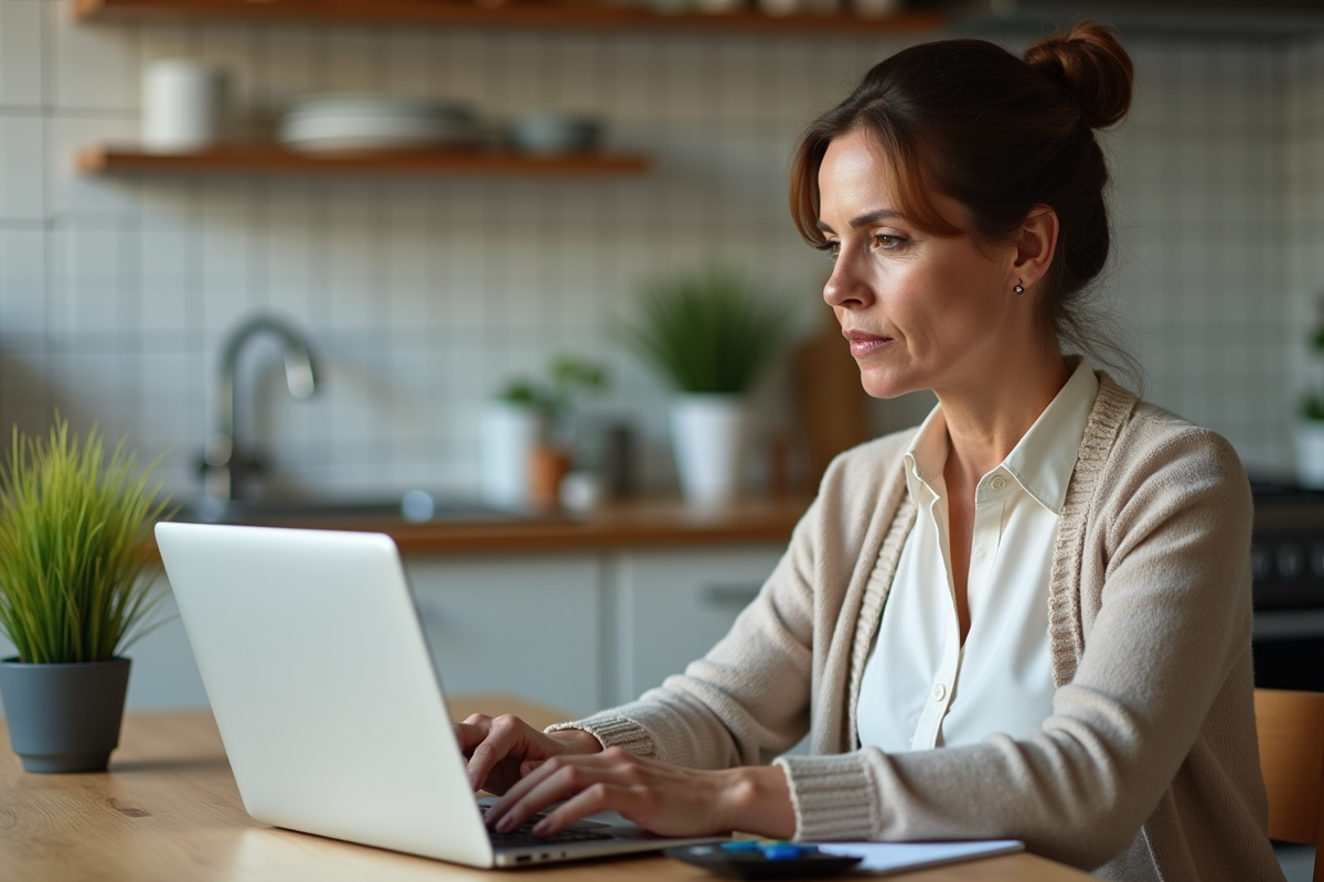 Femme utilisant un ordinateur pour suivre ses investissements