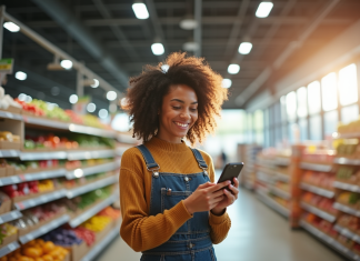 Reconnaître une bonne affaire : conseils pour acheter malin sans se tromper ! Jeune femme souriante comparant prix produits en supermarche