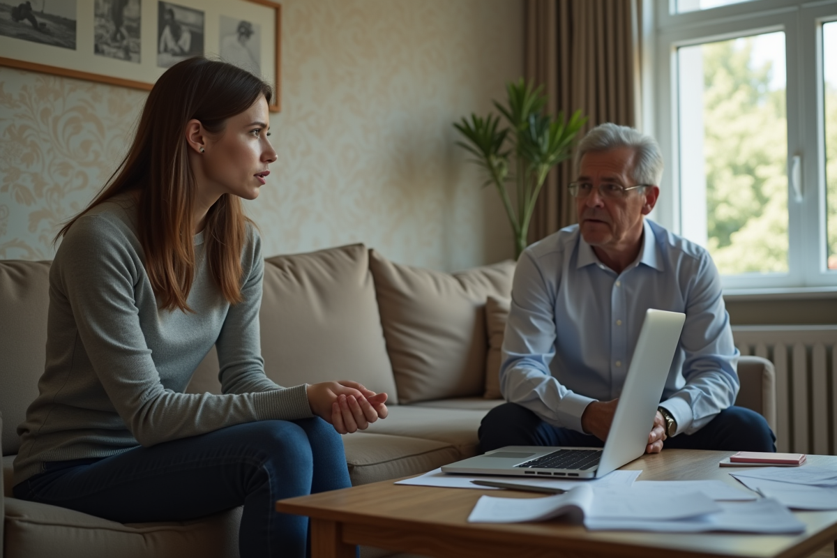 Jeune femme parlant avec un agent d
