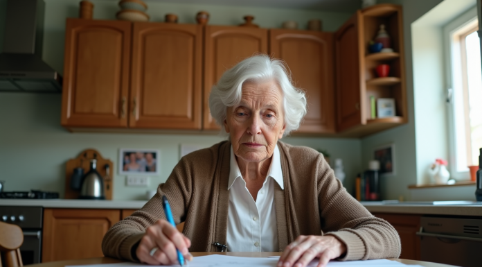 Pension de réversion : comment fonctionne-t-elle, durée et bénéficiaires Femme âgée en intérieur relisant des papiers dans la cuisine