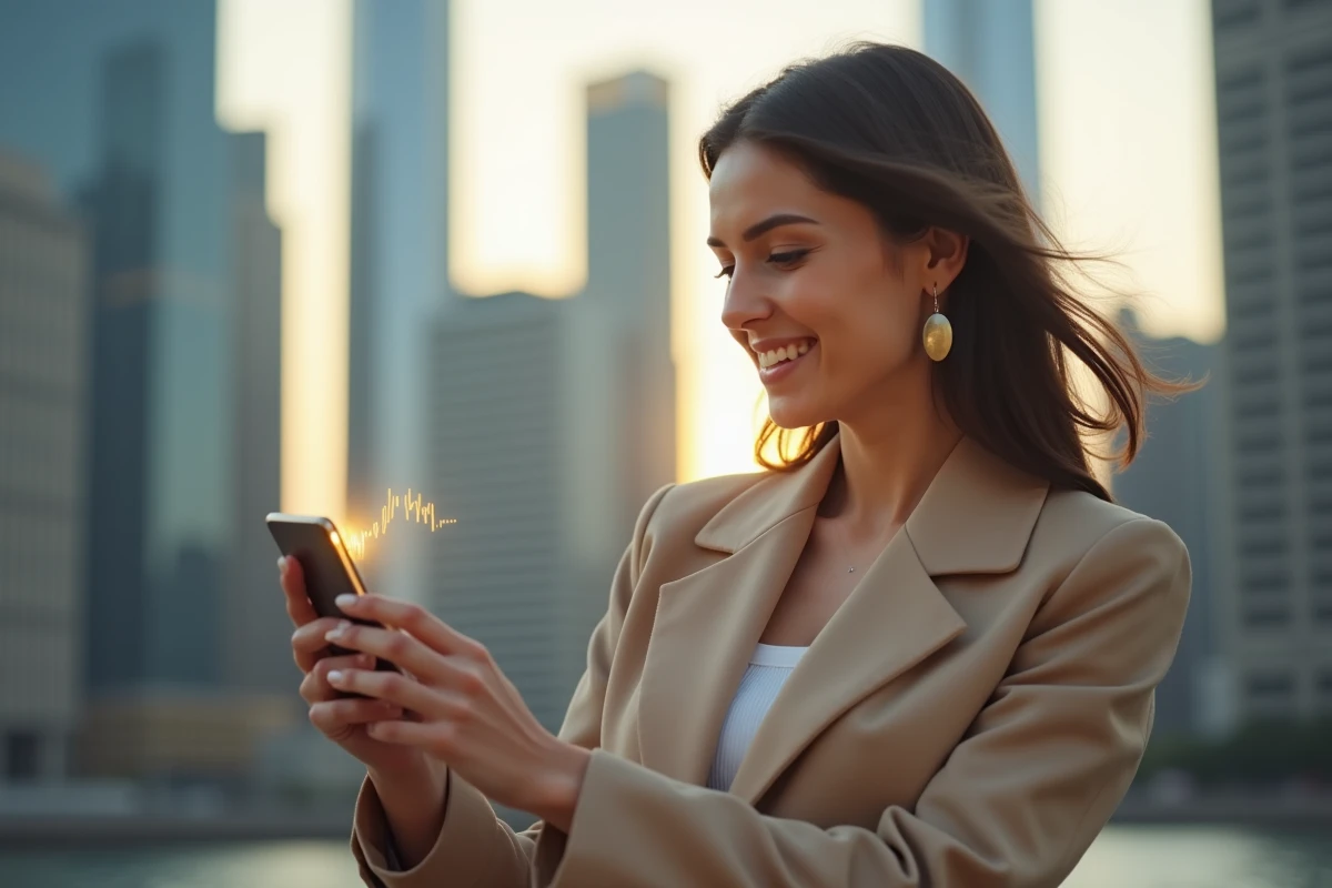 Jeune femme avec blazer beige regardant un graphique d