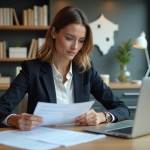 Acheter en Espagne : obtenir un prêt en France pour investir à l’étranger Femme d'affaires examinant documents immobiliers en France