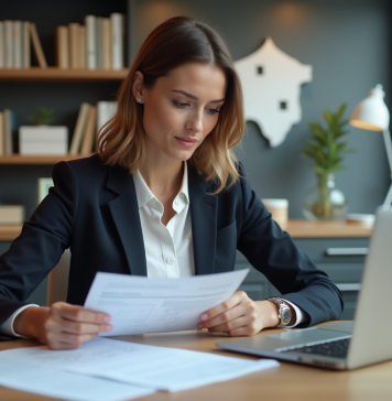 Acheter en Espagne : obtenir un prêt en France pour investir à l’étranger Femme d'affaires examinant documents immobiliers en France