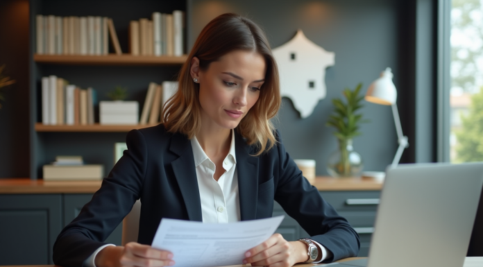 Acheter en Espagne : obtenir un prêt en France pour investir à l’étranger Femme d'affaires examinant documents immobiliers en France