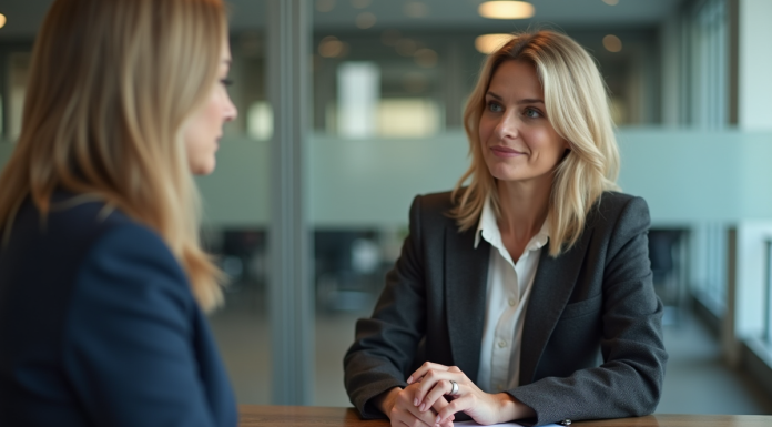 Femme d affaires négociant des frais bancaires dans une banque