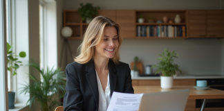 200.000 euros sur 25 ans en 2025 : quel montant de mensualité ? Femme souriante examinant des documents de prêt à la maison