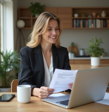200.000 euros sur 25 ans en 2025 : quel montant de mensualité ? Femme souriante examinant des documents de prêt à la maison