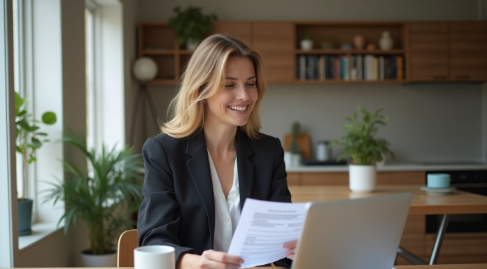 200.000 euros sur 25 ans en 2025 : quel montant de mensualité ? Femme souriante examinant des documents de prêt à la maison