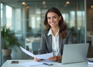 Crédit : les astuces pour obtenir une acceptation rapide et facile ! Femme professionnelle souriante au bureau moderne