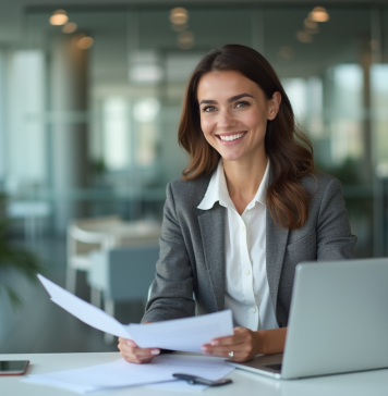 Crédit : les astuces pour obtenir une acceptation rapide et facile ! Femme professionnelle souriante au bureau moderne