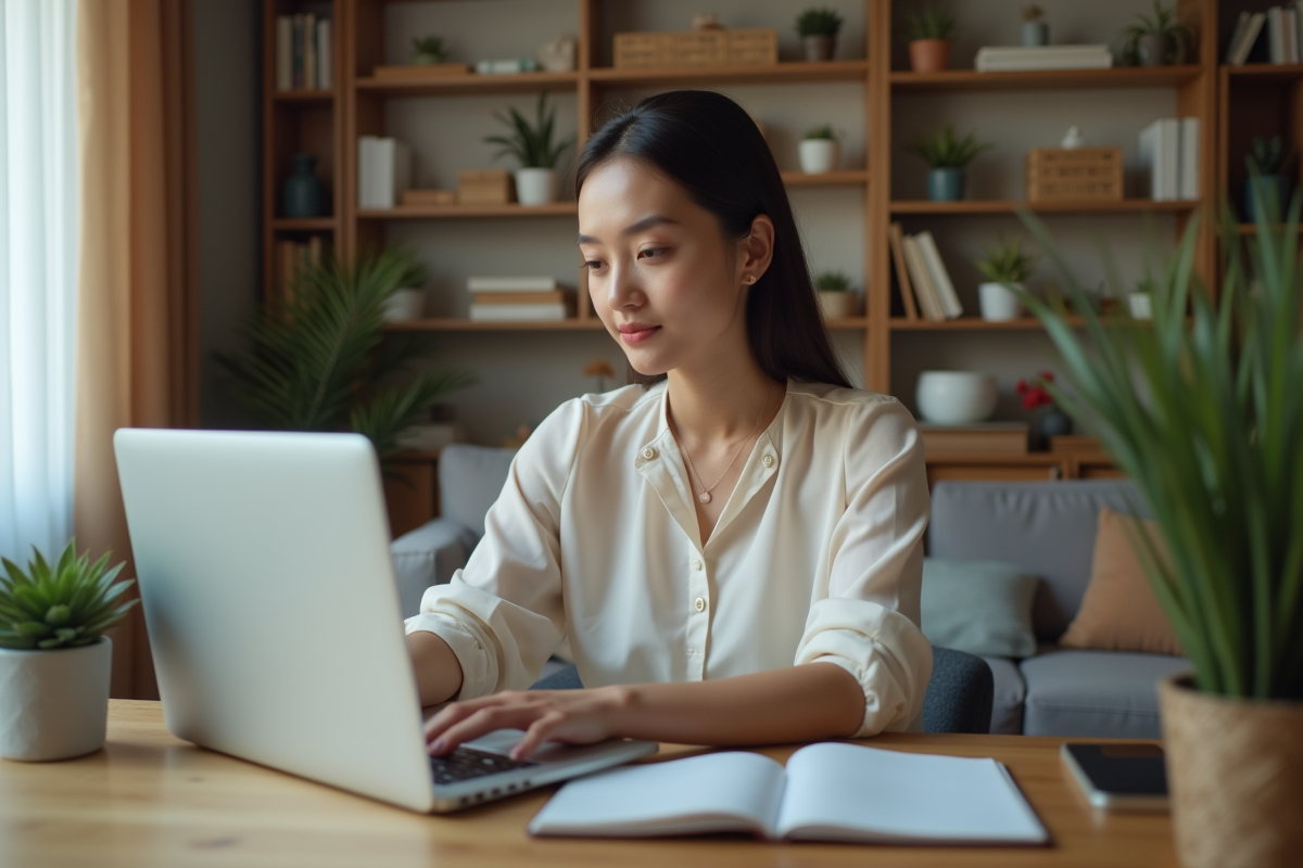 Jeune femme réalisant un transfert d