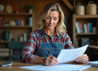 Assurance multirisque agricole : définition et avantages pour les exploitants Fermière dans son bureau rural examine des documents d'assurance