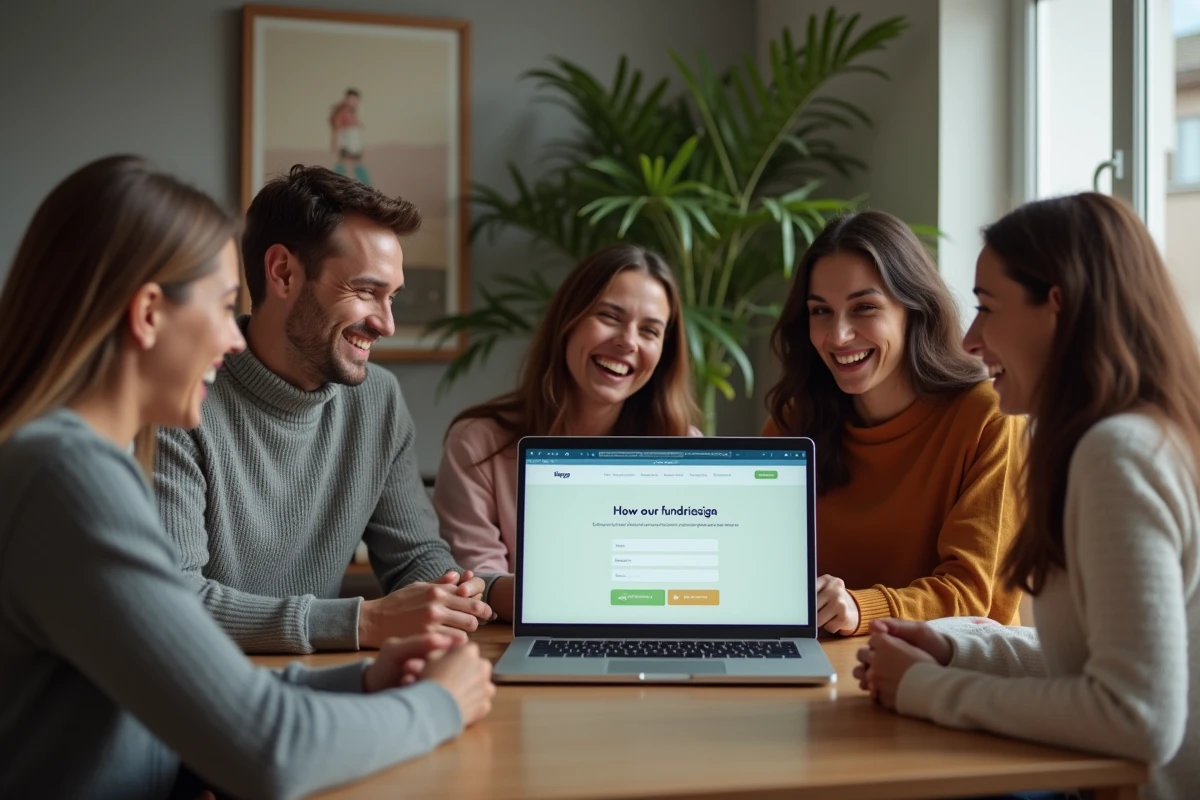 Groupe de personnes souriantes lors d'une réunion de collecte de fonds