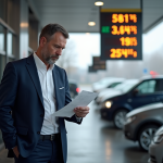 Taxe carbone : quels pays affichent la taxe la plus élevée aujourd’hui ? Homme d'affaires regardant la pompe à essence en Europe