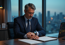 Heures de fermeture de la bourse américaine : découvrez les horaires de trading Homme d'affaires regardant sa montre connectée dans un bureau