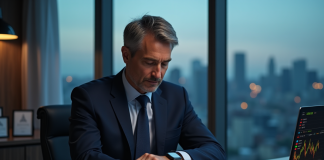 Heures de fermeture de la bourse américaine : découvrez les horaires de trading Homme d'affaires regardant sa montre connectée dans un bureau