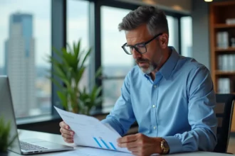 Homme d'âge moyen examinant un rapport de données