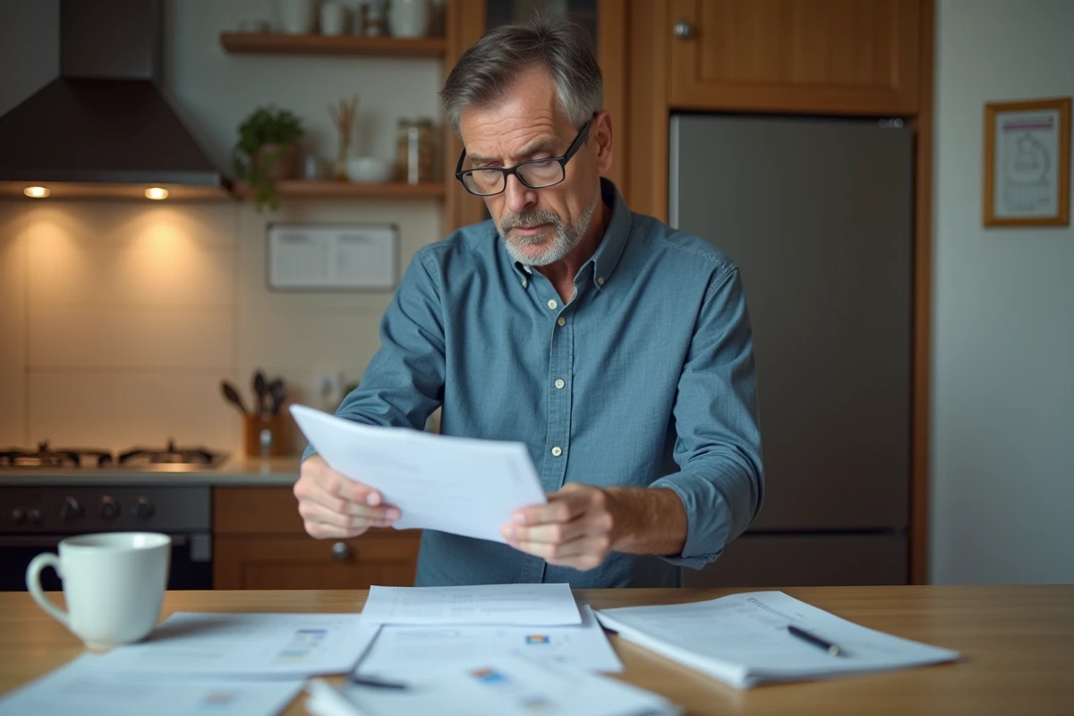 Homme à la maison triant ses factures