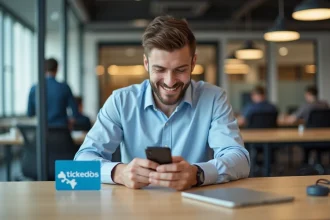 Homme en tenue décontractée examine une carte Ticket Kadéos Infini au bureau