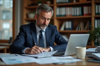 Homme d'affaires en costume analyse des rapports financiers