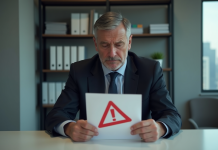 Fausse déclaration d’assurance : risques et conséquences à éviter ! Homme d'âge moyen inquiet lisant une lettre dans un bureau moderne