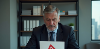 Fausse déclaration d’assurance : risques et conséquences à éviter ! Homme d'âge moyen inquiet lisant une lettre dans un bureau moderne