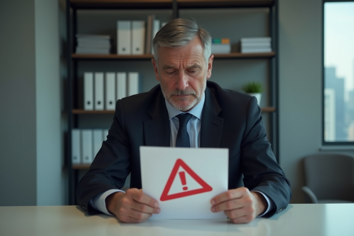 Homme d'âge moyen inquiet lisant une lettre dans un bureau moderne