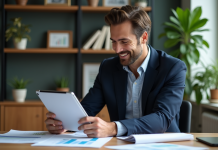 PEA: avantages, intérêts et fonctionnement décryptés, tout savoir Homme en blazer étudiant des documents financiers dans un bureau