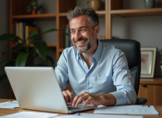 Optimiser son patrimoine grâce à l’investissement en LMNP ou LMP Homme d'âge moyen dans un bureau moderne examine des papiers immobiliers