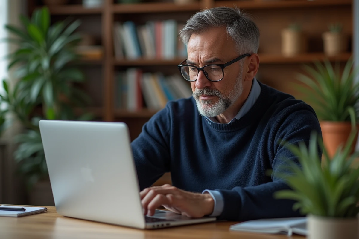 Homme d'âge moyen recherchant des investissements en ligne