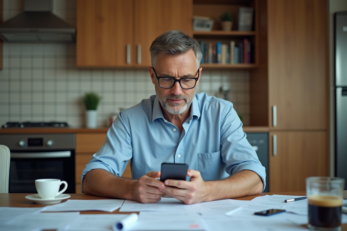 Homme d age utilisant son smartphone pour scanner